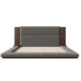 Floor Upholstered Platform Bed with Extended Wood Headboard & Bedside Shelf,No Box Spring Needed