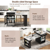 Kitchen Island with Extendable Dining Table, Kitchen Storage Table with Double-sided Storage, Kitchen Island with 2 Drawers, Power Outlet, Side Open Shelves, for Kitchen, Dining Room