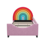 Rainbow Upholstered Daybed Low to The Ground Design Cute Style Princess Bed for Boys & Girls, Teens, Colorful & Pink