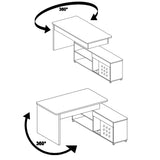 55.1''L, Walnut Home Office L-Shaped Executive Desk , Height Adjustable Desk with Storage Drawers and Cabinet
