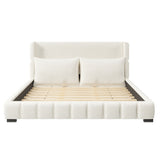 King Size Upholstered Platform Bed with 2 Pillows, White