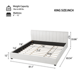 King Size Upholstered Bed Frame With Linen Fabric, Thick Headboard And Solid Wood Legs, Beige