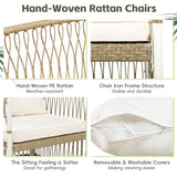 Modern 5-Piece Patio Extendable Wooden Dining Table Set, 12inch Butterfly Leaf Foldable Round Kitchen Table Set with 4 Rattan Arm Chairs for Backyard,Balcony, Garden, Poolside, Natural