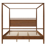 Solid Wood Canopy Bed Frame Four Posters Bed No Box Spring Needed,King Size,Walnut