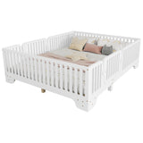 Floor Bed with Slats and Fence, Full Size Montessori Floor Beds with Door, No Box Spring Needed