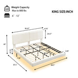 White Boucle Floating Bed with Light,King