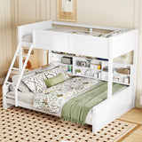 Twin XL Over Queen Bunk Bed with Storage Cabinets and USB Ports, Sturdy Pine Wood Construction