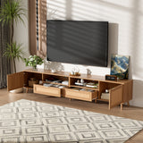 Rattan TV Stand for TVs up to 90'', Modern Farmhouse Media Console TV Cabinet Entertainment Center with Storage Space, Natural