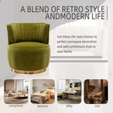 360° Swivel Accent Chair Barrel Chair Velvet Upholstered Armchair Round Cuddle Reading Chair Vanity Chair, Olive