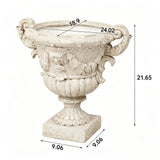 Classical Mythological Relief Urn Planter, Weather-Resistant Outdoor Flower Pot Patio Decorative Vase for Garden Entryway, Antique White