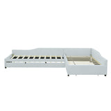 Linen Fabric Upholstered Double Twin Size Platform Daybed with Trundle and Drawer