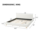 King Size Upholstered Platform Bed Frame with Soft Padded Headboard, White
