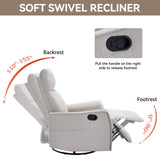 Heat Massage Recliner Chair, Manual Recline with Rocker and Swivel in Soft Fabric, 2 Side Pockets, Wood & Metal Frame, Beige