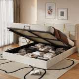 Queen Size House Bed Platform Bed Frame for Kid with Storage, Velvet, Beige