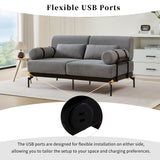 Modern Loveseat Sofa 59" Sofa Couch 2-Seater Sofa with Flexible USB Ports , Unique Cylindrical Armrests for Living Room, Gray