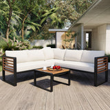 4-Piece Outdoor Patio Conversation Set, L-Shaped Sectional Sofa with Cushions & Coffee Table for Garden/Backyard/Porch, Beige