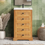 20" Bathroom Vanity with Ceramic Sink, Natural Wood Finish Bathroom Storage Cabinet with Soft-Closing Door & Adjustable Shelf