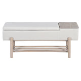 Farmhouse Upholstered Storage Bench, Modern Entryway Bench with Hidden Compartment & Lower Rack, Natural