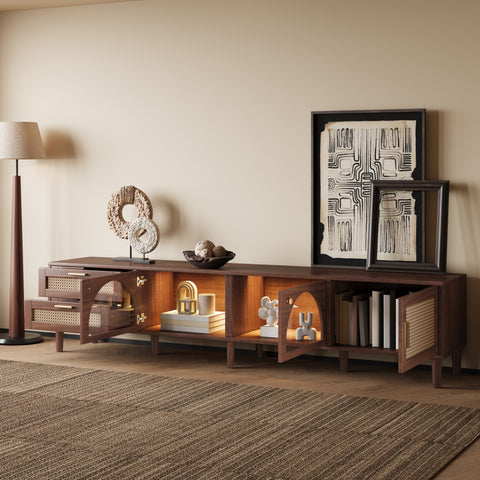 86" TV Stand for Up to 90" TVs, Entertainment Center TV Console Modern Media Console with App-Controlled LED Lights, Dark Brown