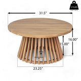 Round Acacia Wood Patio Coffee Table with Slatted Pedestal Base, Weather-Resistant, Indoor/Outdoor Coffee Table