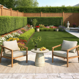 Set of 2 Outdoor Acacia Wood Club Chairs Patio Accent Chair Armchair with Cushions, Teak+Beige