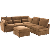 85.4" Modular Sectional Sofa Couch, Convertible Sofa Bed with Movable Ottoman, 2 USB Ports & Phone Holder