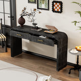 Unique Retro Silhouette Console Table with Open Style, Two Top Drawers for Entrance, Dinning Room, Living Room, Antique Black