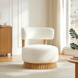 Upholstered Accent Chair Ergonomic Lounge Chair Round Armless Chair with Curved Back & Thick Cushion, Beige