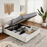 Queen Storage Platform Bed Frame Chenille Upholstered Bed with Soft Headboard, Beige