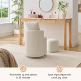Storage Swivel Chair Accent Chair Round Barrel Chair Upholstered Vanity Chair With Toss Pillow & Ottoman, Beige