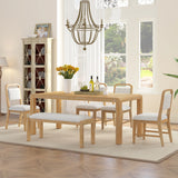 6-Piece Extendable Dining Set with 4 Upholstered Chairs & Bench, 60"-72" Mid-Century Modern Kitchen Table with Curved Legs