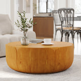 Round Coffee Table Side Table MGO Drum Center Table, Indoor/Outdoor Wood Grain Table, No Assembly