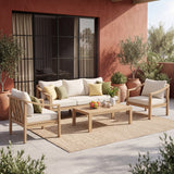4pcs Patio Sofa Set with Coffee Table, Patio Club Chairs&Water-Resistant Cushion, Outdoor Seating Set Garden Conversation Set, Teak+Beige