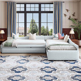 Linen Fabric Upholstered Double Twin Size Platform Daybed with Trundle and Drawer