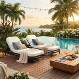 Set of 2 Modern Aluminum Outdoor Chaise Loungers, 5-Position Adjustable Recliner Patio Lounge Chairs with Beige Cushions