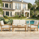 2/4pcs Outdoor Sofa Set Seating Group Patio Conversation Set Garden Chat Set with Club Chair Coffee Table Waterproof Cushion, Beige&Natural