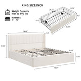 King Size Upholstered Platform Bed Frame with Storage Drawers & Headboard, Beige