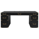 70" Extra-Large Classic Luxury Executive Desk Office Desk Computer Desk with 7 Drawers & USB Ports, Black+Gold