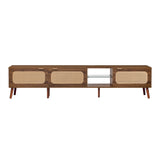 TV Stand for up to 85" TV, Entertainment Center with Open Shelves & Rattan Doors, Console Table, Walnut