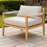 Outdoor Accent Chair Patio Club Chair Leisure Armchair with Weather-resistant Cushion & Acacia Wood Frame