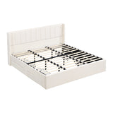 King Size Upholstered Platform Bed Frame with Storage Drawers & Headboard, Beige
