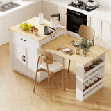Multifunctional Kitchen Island with Extendable Dining Table, Storage Drawers, Open Shelves & Power Outlet, Kitchen Table for 4-6
