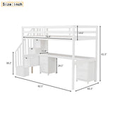 Twin Size Loft Bed Frame with Built-in Desk, Storage Stairs and 4 Drawers, White