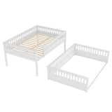 Queen Bunk Bed with Ladder and Guardrails, Detachable Bed Frame, White
