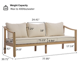 4pcs Patio Sofa Set with Coffee Table, Patio Club Chairs&Water-Resistant Cushion, Outdoor Seating Set Garden Conversation Set, Teak+Beige