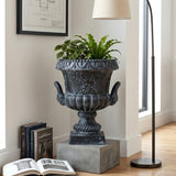 Classical Grape Relief Urn Planter, Weather-Resistant Outdoor Flower Pot Patio Decorative Vase for Garden Entryway, Antique Black