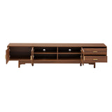 TV Stand for TVs Up to 85", Mid-Century Modern TV Cabinet Media Console Entertainment Center with Fluted Glass Doors & 2 Drawers, Walnut
