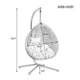 Modern Hanging Basket Egg Chair with Stand, Indoor & Outdoor Wicker Swing Chair with Soft Cushion & Headrest