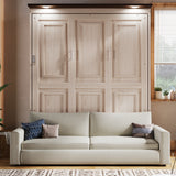 Queen Size Murphy Bed with Sofa & LED Lights, Space Saving Wall Bed Unit with Upholstered Sofa