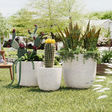 Set of 3 Lightweight Matte MGO Planters, Modern Round Concrete-Style Outdoor Flower Pots with Drainage & Rubber Plugs